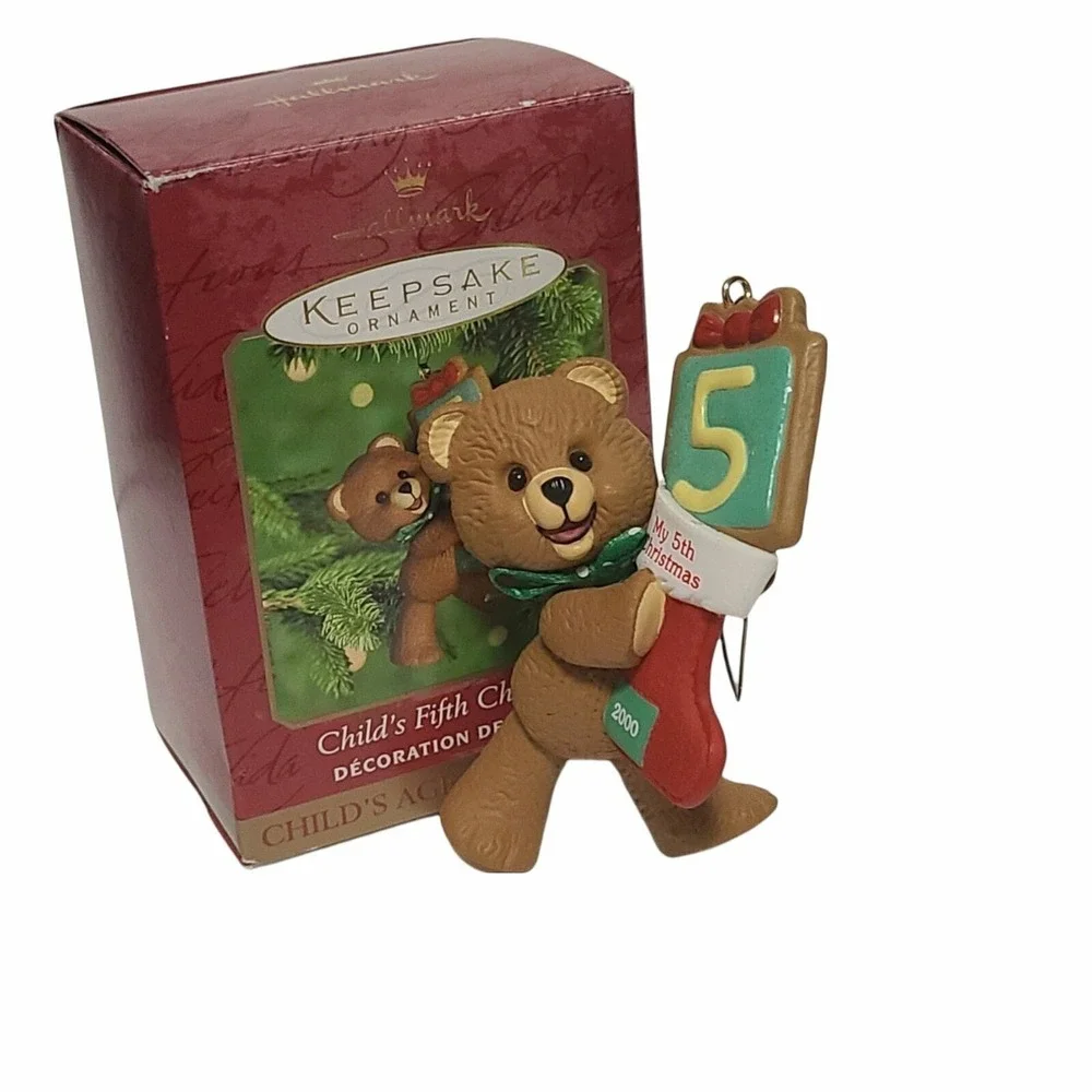 Hallmark Keepsake Ornament‎ Child's Fifth Christmas Teddy Bear 2000